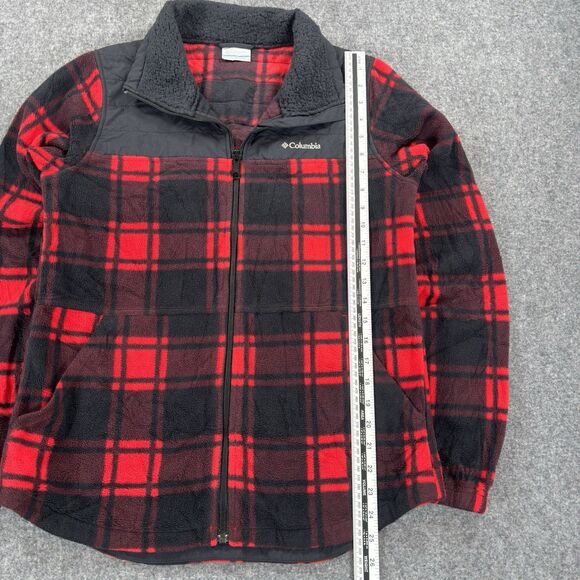 Columbia Fleece Jacket Women’s Small Red Buffalo Plaid Full Zip Pockets 1880321 - Picture 10 of 10